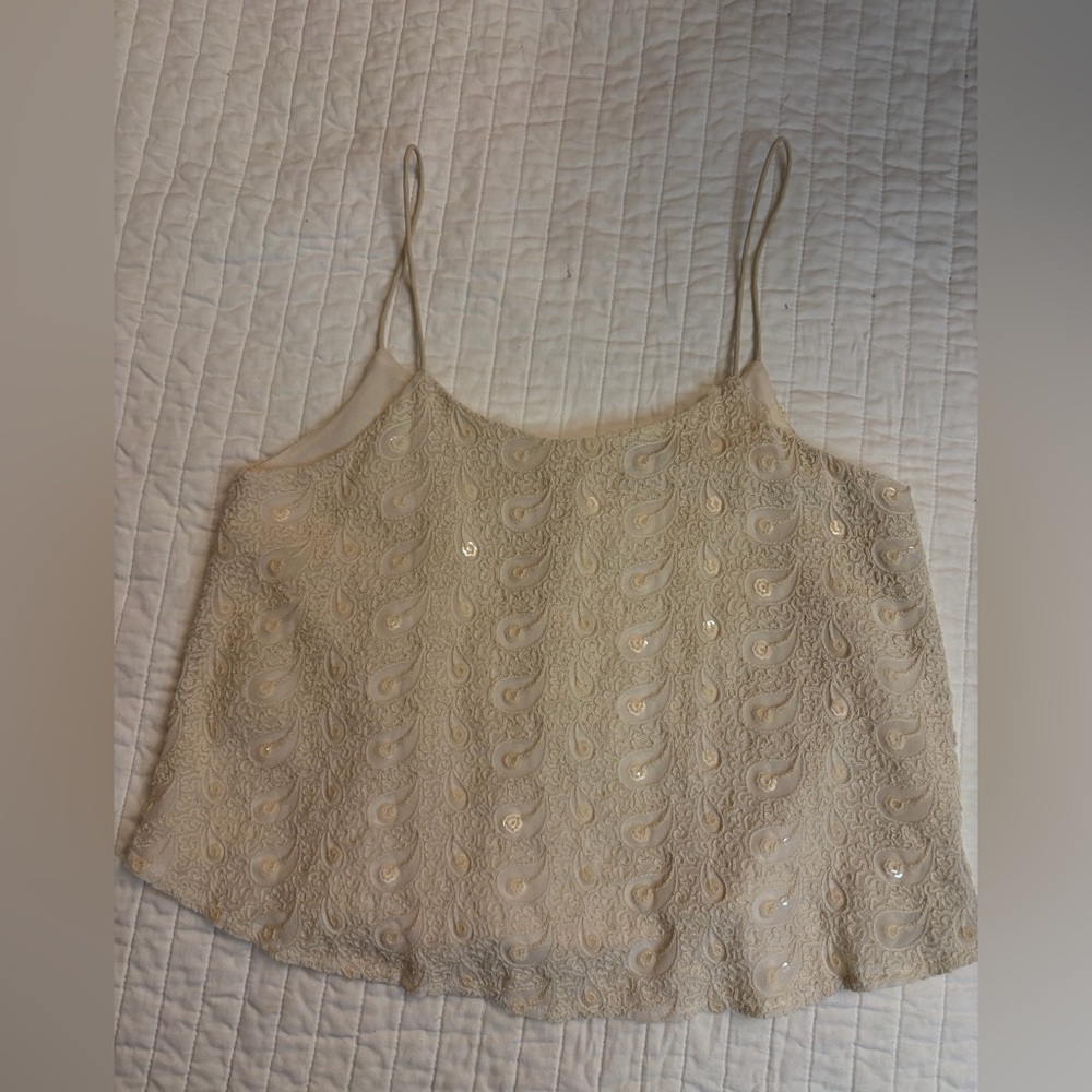 Annabella Ivory Cream Camisole Tank Top Sequins Lined NWOT